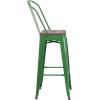 Flash Furniture Lily 30″ High Green Metal Barstool with Back and Wood Seat