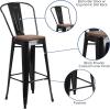 Flash Furniture Lily 30″ High Red Metal Barstool with Back and Wood Seat (Pack of 1)(Black)