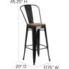 Flash Furniture Lily 30″ High Red Metal Barstool with Back and Wood Seat (Pack of 1)(Black)