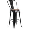 Flash Furniture Lily 30″ High Red Metal Barstool with Back and Wood Seat (Pack of 1)(Black)