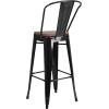 Flash Furniture Lily 30″ High Red Metal Barstool with Back and Wood Seat (Pack of 1)(Black)