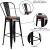 Flash Furniture Lily 30″ High Red Metal Barstool with Back and Wood Seat (Pack of 1)(Black-antique Gold)