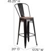Flash Furniture Lily 30″ High Red Metal Barstool with Back and Wood Seat (Pack of 1)(Black-antique Gold)