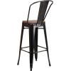 Flash Furniture Lily 30″ High Red Metal Barstool with Back and Wood Seat (Pack of 1)(Black-antique Gold)