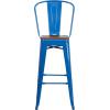 Flash Furniture Lily 30″ High Red Metal Barstool with Back and Wood Seat (Pack of 1)(Blue)
