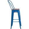 Flash Furniture Lily 30″ High Red Metal Barstool with Back and Wood Seat (Pack of 1)(Blue)