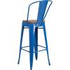 Flash Furniture Lily 30″ High Red Metal Barstool with Back and Wood Seat (Pack of 1)(Blue)