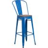 Flash Furniture Lily 30″ High Red Metal Barstool with Back and Wood Seat (Pack of 1)(Blue)