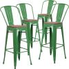 Flash Furniture Lily 30″ High Red Metal Barstool with Back and Wood Seat (Pack of 1)(Green)