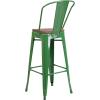 Flash Furniture Lily 30″ High Red Metal Barstool with Back and Wood Seat (Pack of 1)(Green)