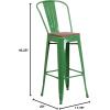 Flash Furniture Lily 30″ High Red Metal Barstool with Back and Wood Seat (Pack of 1)(Green)