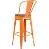 Flash Furniture Lily 30″ High Red Metal Barstool with Back and Wood Seat (Pack of 1)(Orange)