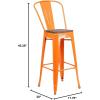 Flash Furniture Lily 30″ High Red Metal Barstool with Back and Wood Seat (Pack of 1)(Orange)