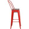 Flash Furniture Lily 30″ High Red Metal Barstool with Back and Wood Seat (Pack of 1)(Red)