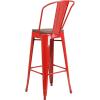 Flash Furniture Lily 30″ High Red Metal Barstool with Back and Wood Seat (Pack of 1)(Red)
