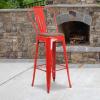 Flash Furniture Lily 30″ High Red Metal Barstool with Back and Wood Seat (Pack of 1)(Red)