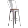 Flash Furniture Lily 30″ High Red Metal Barstool with Back and Wood Seat (Pack of 1)(Silver)