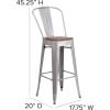 Flash Furniture Lily 30″ High Red Metal Barstool with Back and Wood Seat (Pack of 1)(Silver)
