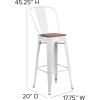 Flash Furniture Lily 30″ High Red Metal Barstool with Back and Wood Seat (Pack of 1)(White)