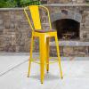 Flash Furniture Lily 30″ High Red Metal Barstool with Back and Wood Seat (Pack of 1)(Yellow)