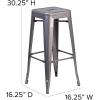 Flash Furniture Lincoln 30” High Backless Clear Coated Metal Indoor Barstool with Square Seat(Set of 4)