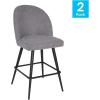 Flash Furniture Lyla Commercial Grade Modern Armless Counter Stools-Gray Faux Linen Upholstery-26″ Barstool-Contoured Backrest-Steel Frame & Footrest-Set of 2