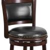 Flash Furniture Mark 29” High Cappuccino Wood Barstool with Panel Back and Black LeatherSoft Swivel Seat(Cappuccino)