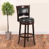Flash Furniture Mark 29” High Cappuccino Wood Barstool with Panel Back and Black LeatherSoft Swivel Seat(Cappuccino)
