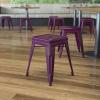 Flash Furniture Metal Dining Table Height Stool – Backless Purple Kai Commercial Grade Stool – 18 Inch Stackable Dining Chair – Set of 4(Purple)