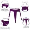 Flash Furniture Metal Dining Table Height Stool – Backless Purple Kai Commercial Grade Stool – 18 Inch Stackable Dining Chair – Set of 4(Purple)