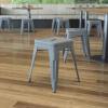 Flash Furniture Metal Dining Table Height Stool – Backless Purple Kai Commercial Grade Stool – 18 Inch Stackable Dining Chair – Set of 4(Silver)