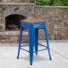 Flash Furniture Metal/Wood Colorful Restaurant Counter Stools, Red (Pack of 1)(Blue)