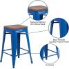 Flash Furniture Metal/Wood Colorful Restaurant Counter Stools, Red (Pack of 1)(Blue)