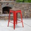 Flash Furniture Metal/Wood Colorful Restaurant Counter Stools, Red (Pack of 1)(Red)
