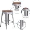 Flash Furniture Metal/Wood Colorful Restaurant Counter Stools, Red (Pack of 1)(Silver)