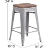 Flash Furniture Metal/Wood Colorful Restaurant Counter Stools, Red (Pack of 1)(Silver)