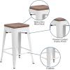 Flash Furniture Metal/Wood Colorful Restaurant Counter Stools, Red (Pack of 1)(White)