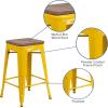 Flash Furniture Metal/Wood Colorful Restaurant Counter Stools, Red (Pack of 1)(Yellow)