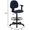Flash Furniture Navy Blue Patterned Fabric Ergonomic Drafting Stool with Arms