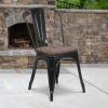 Flash Furniture Perry Metal Stackable Chair with Wood Seat, 1 Pack, Blue(Black)