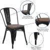 Flash Furniture Perry Metal Stackable Chair with Wood Seat, 1 Pack, Blue(Black)