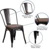 Flash Furniture Perry Metal Stackable Chair with Wood Seat, 1 Pack, Blue(Black-antique Gold)