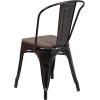 Flash Furniture Perry Metal Stackable Chair with Wood Seat, 1 Pack, Blue(Black-antique Gold)
