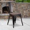 Flash Furniture Perry Metal Stackable Chair with Wood Seat, 1 Pack, Blue(Black-antique Gold)
