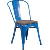 Flash Furniture Perry Metal Stackable Chair with Wood Seat, 1 Pack, Blue(Blue)