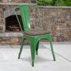 Flash Furniture Perry Metal Stackable Chair with Wood Seat, 1 Pack, Blue(Green)