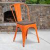 Flash Furniture Perry Metal Stackable Chair with Wood Seat, 1 Pack, Blue(Orange)