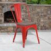 Flash Furniture Perry Metal Stackable Chair with Wood Seat, 1 Pack, Blue(Red)