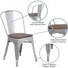 Flash Furniture Perry Metal Stackable Chair with Wood Seat, 1 Pack, Blue(Silver)