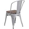 Flash Furniture Perry Metal Stackable Chair with Wood Seat, 1 Pack, Blue(Silver)